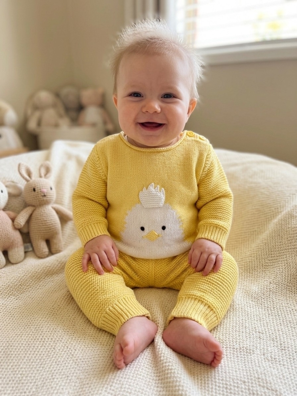 Hanna Andersson Yellow Chick Organic Knit Sweater Pants Set 6-12M